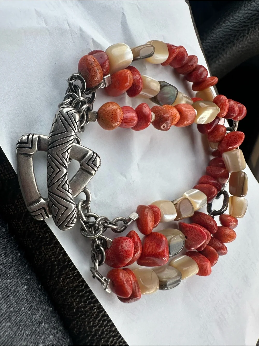 Silpada Red and Cream Multi-Strand Stone Bracelet with Decorative Toggle - Picture 1 of 2